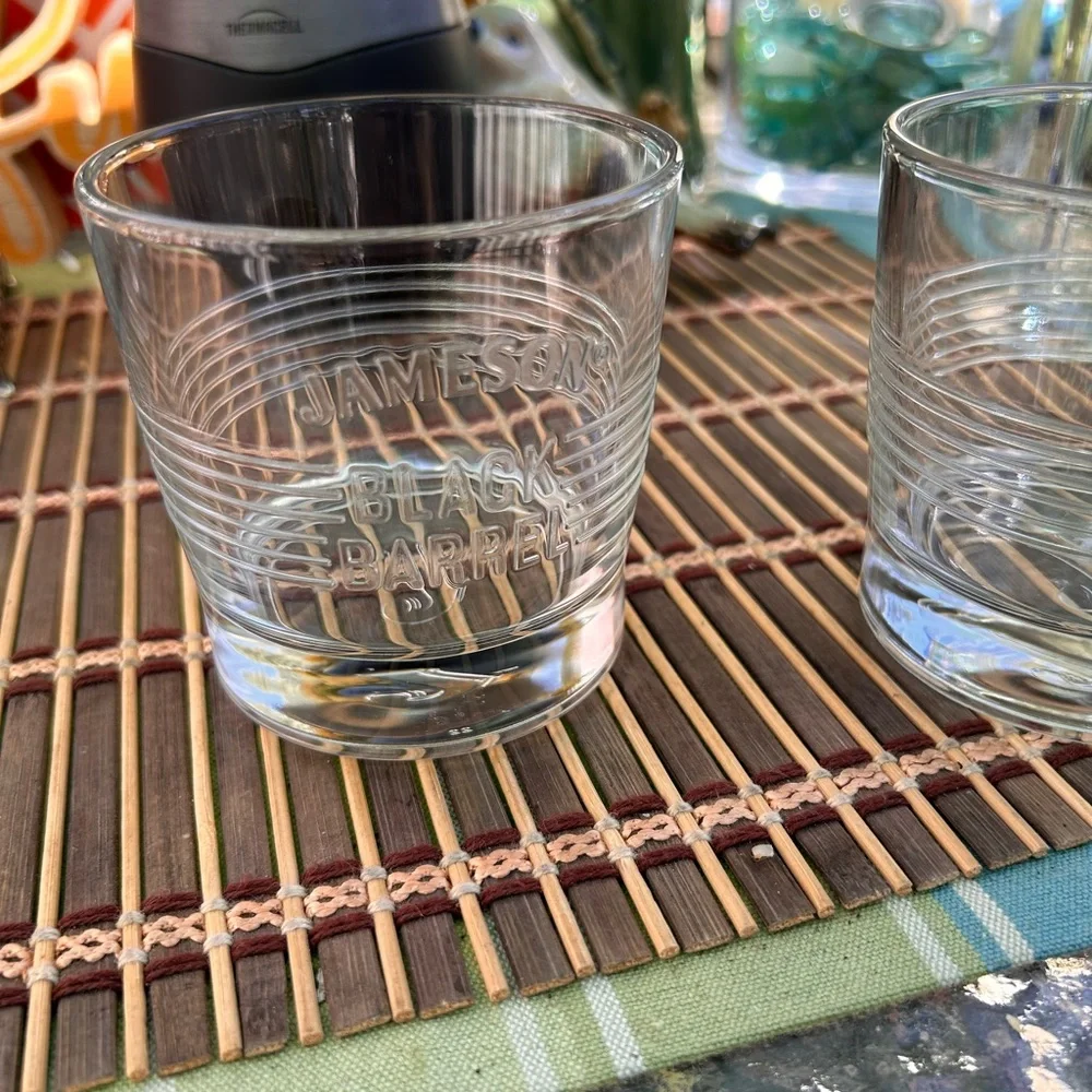 Jameson bourbon whiskey highball rock  glasses black barrel